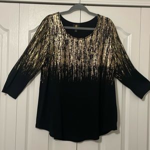 Women’s JM Collection Black & Gold Tunic Top, size Large